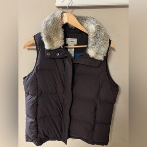 L.L. Bean Dark Brown Vest with Faux Fur Trim